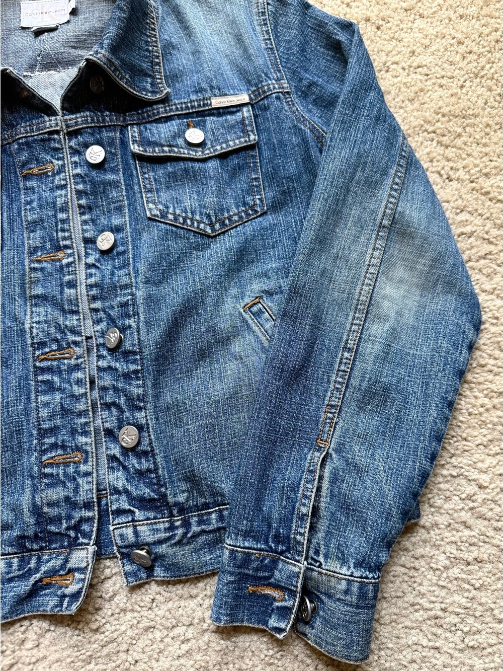 Calvin Klein Upcycled Denim Jacket L Sequin Star OOAK Reworked Jean Jacket - Picture 12 of 12